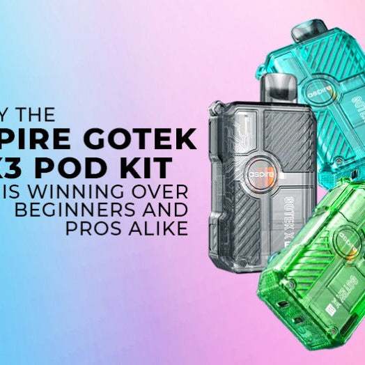 Aspire Gotek X3 pod vape kit with colourful pod options and modern sleek design placed on a minimal background.