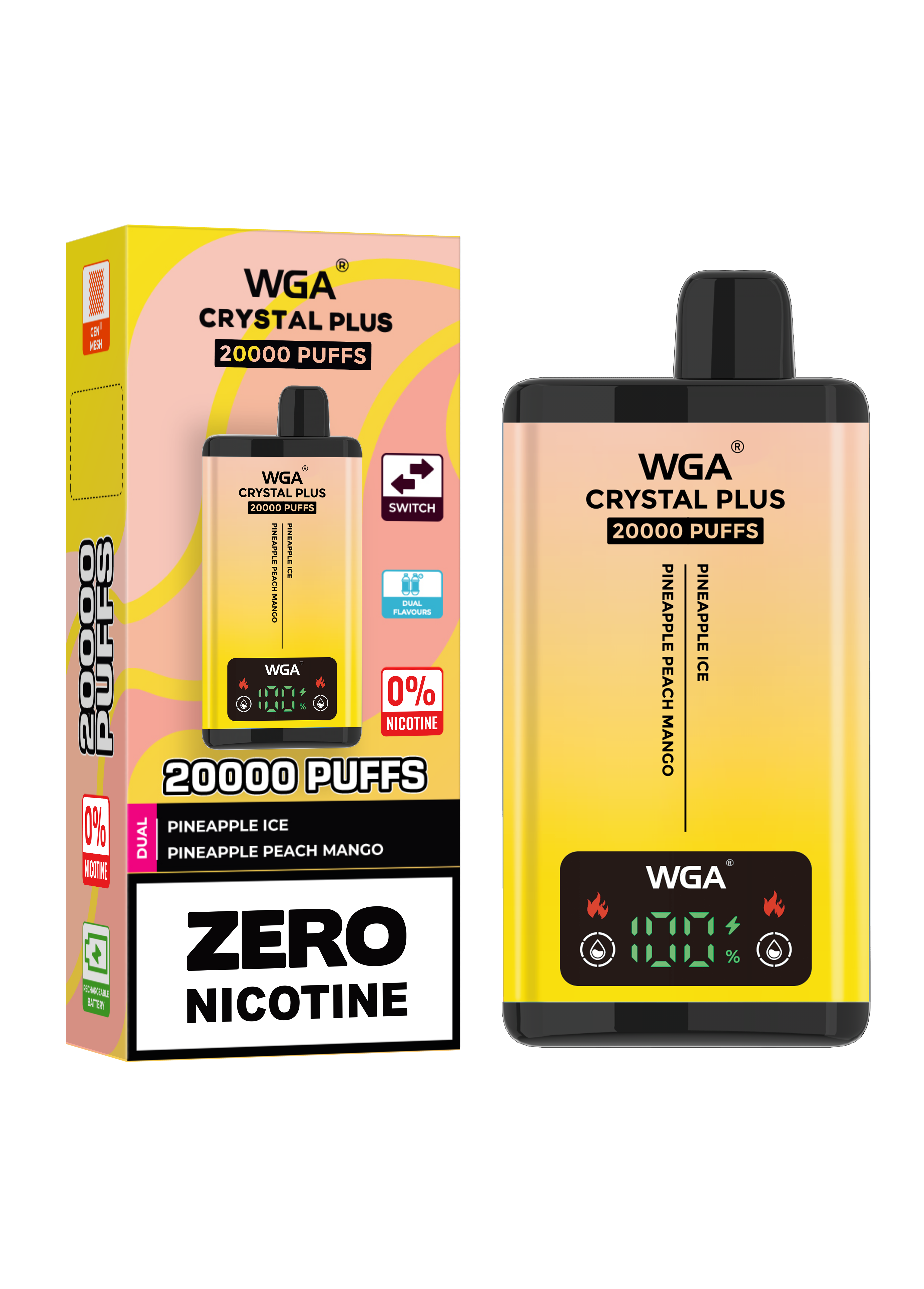 WGA Crystal Plus 20000 Pineapple Ice / Pineapple Peach Mango 0 Nicotine Disposable Vape