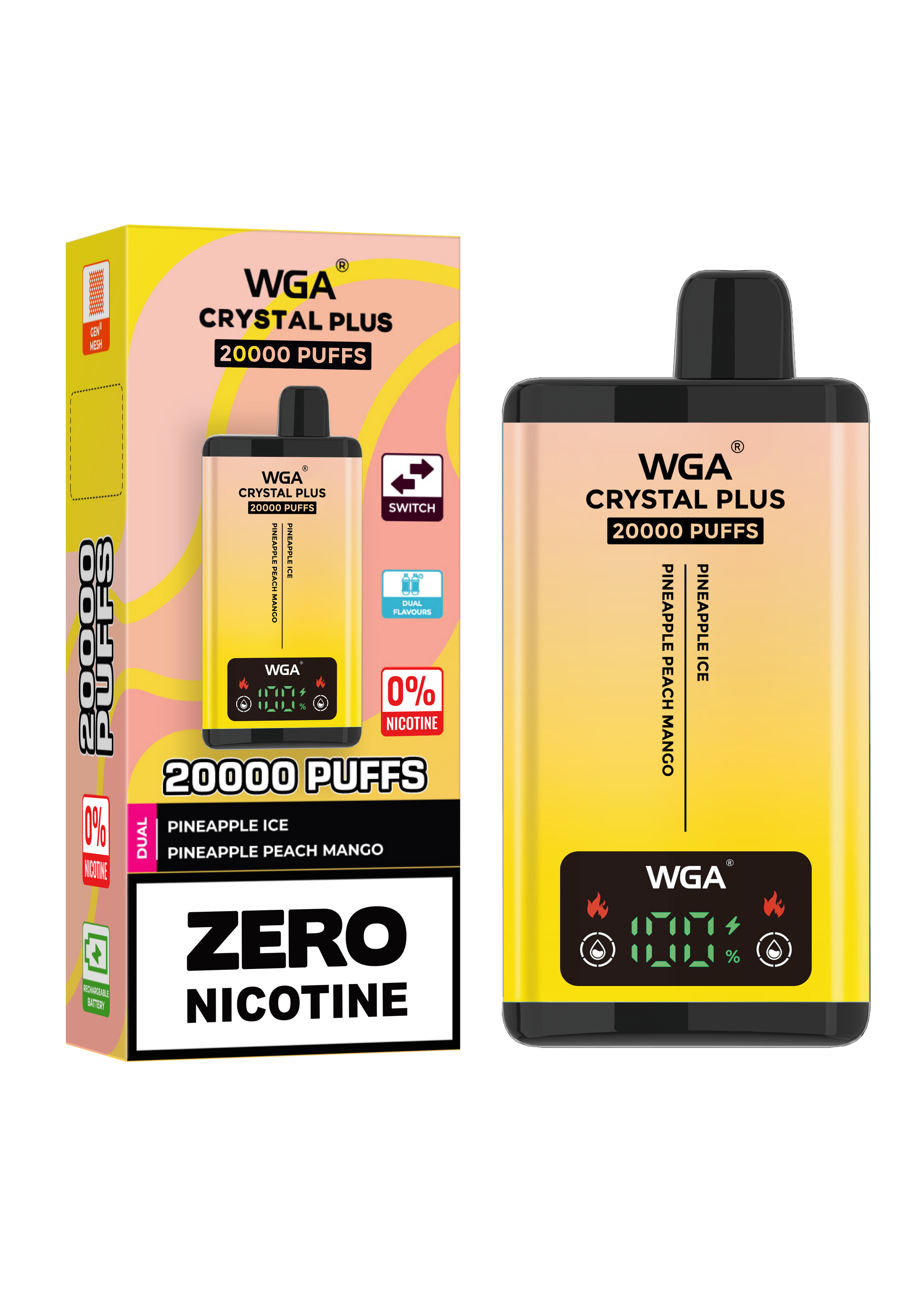 WGA Crystal Plus 20000 Pineapple Ice / Pineapple Peach Mango 0 Nicotine Disposable Vape