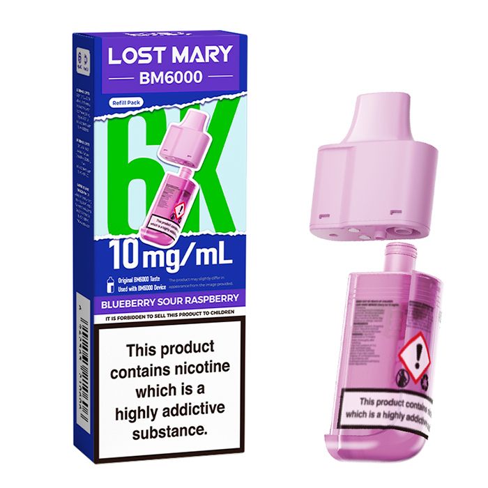 10mg blueberry sour raspberry Lost Mary BM6000 Refill Pods - 5 Pack