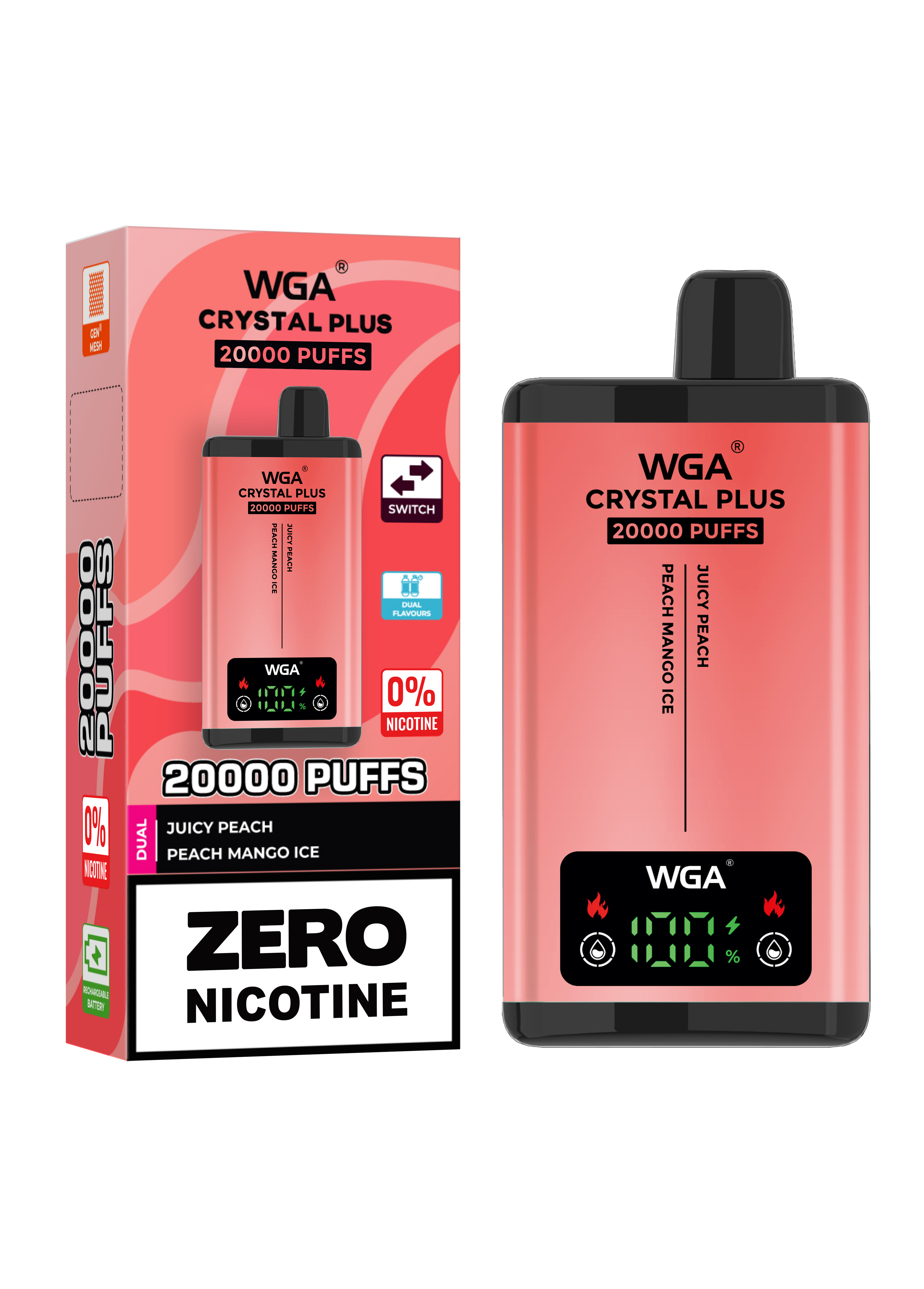 WGA Crystal Plus 20000 Juicy Peach / Peach Mango Ice 0 Nicotine Disposable Vape