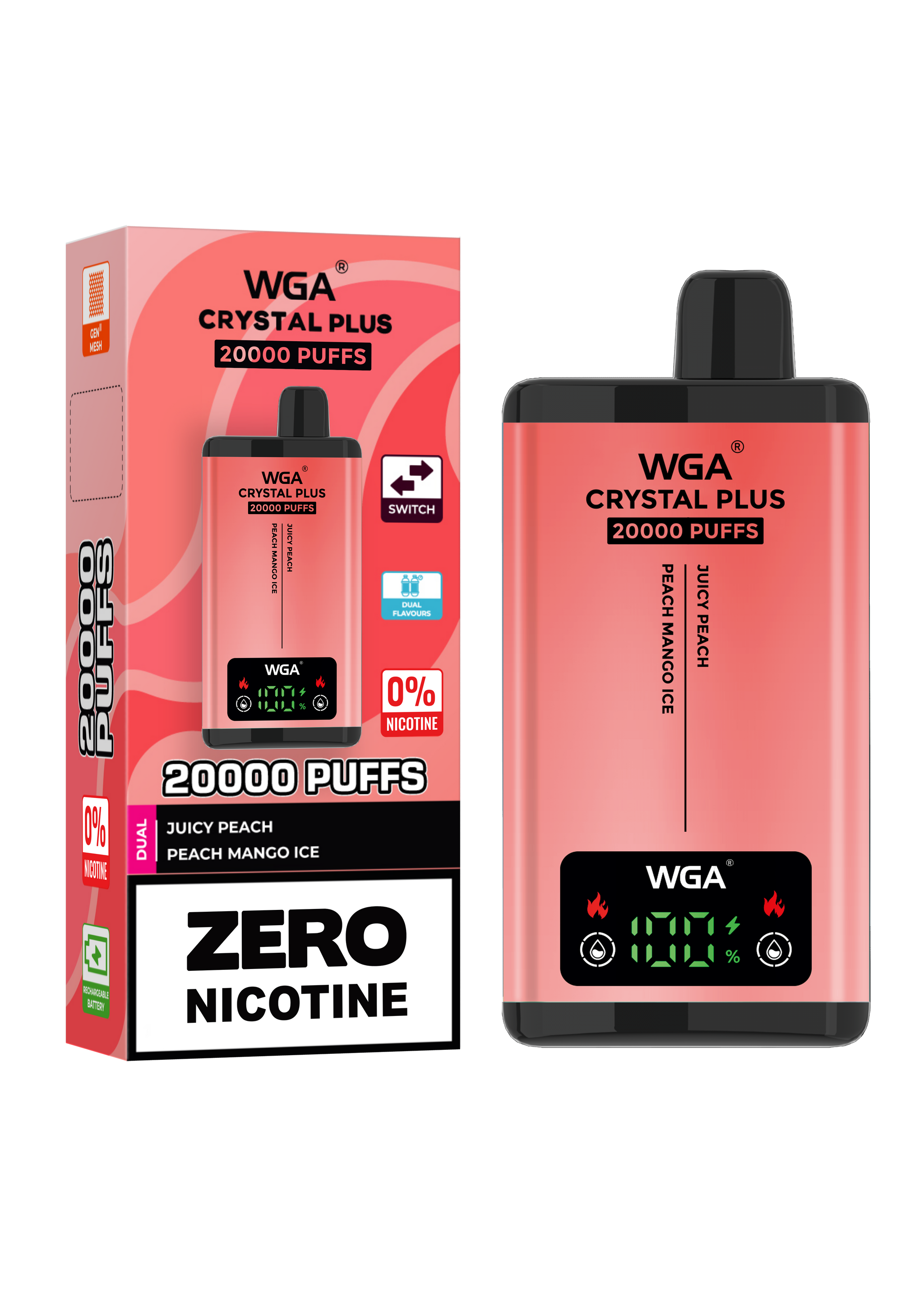 WGA Crystal Plus 20000 Juicy Peach / Peach Mango Ice 0 Nicotine Disposable Vape