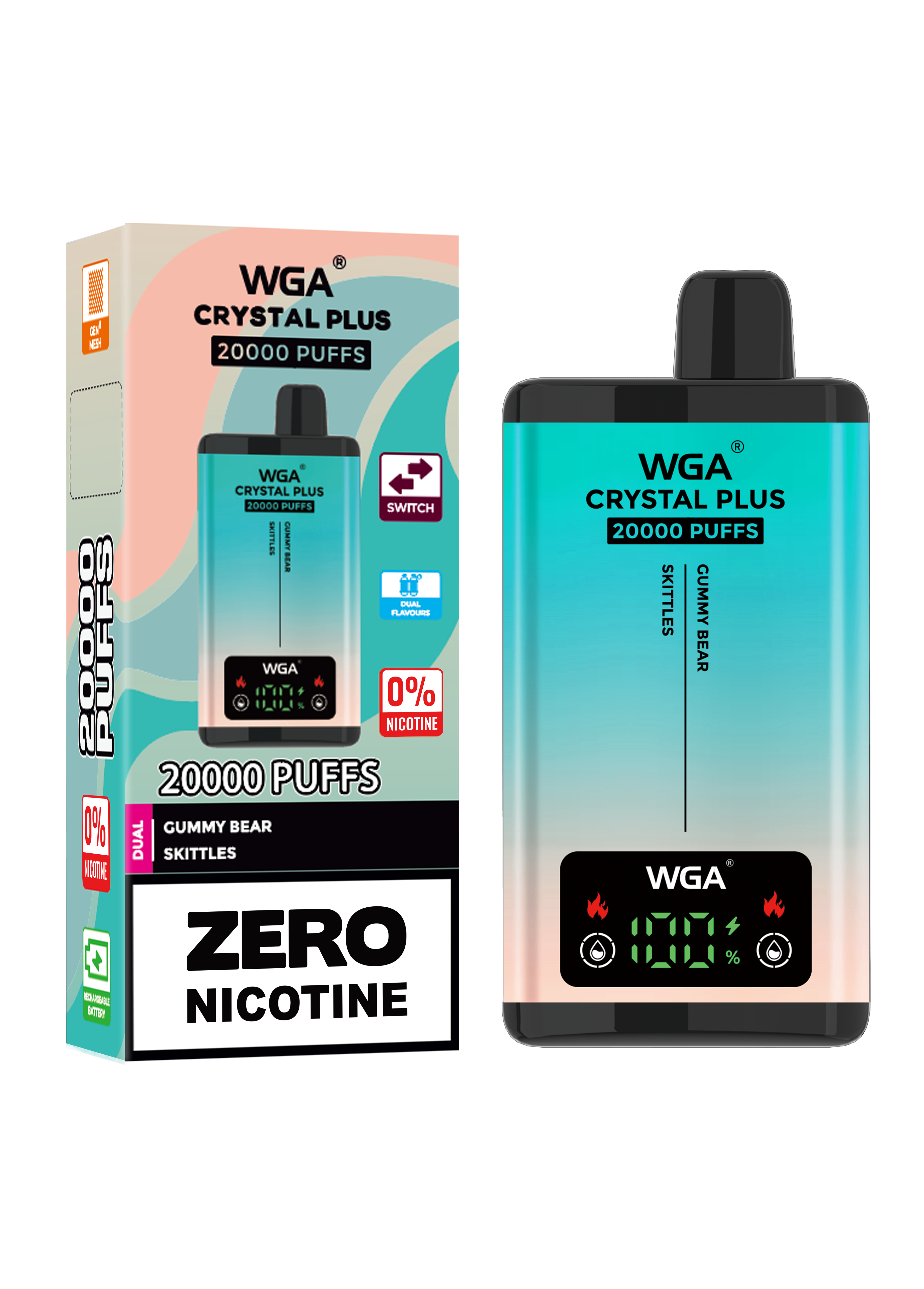 WGA Crystal Plus 20000 Gummy Bear / Skittles 0 Nicotine Disposable Vape