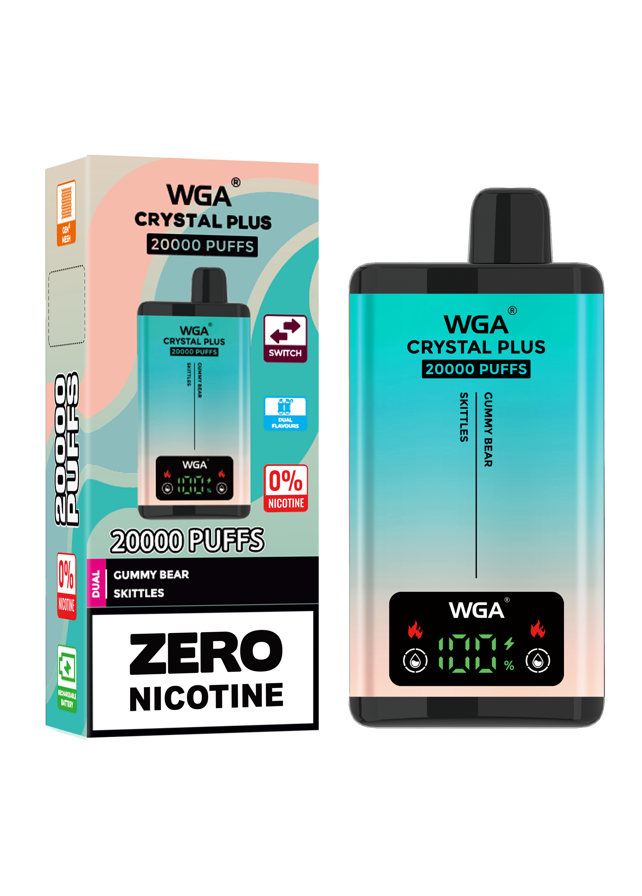 WGA Crystal Plus 20000 Gummy Bear / Skittles 0 Nicotine Disposable Vape