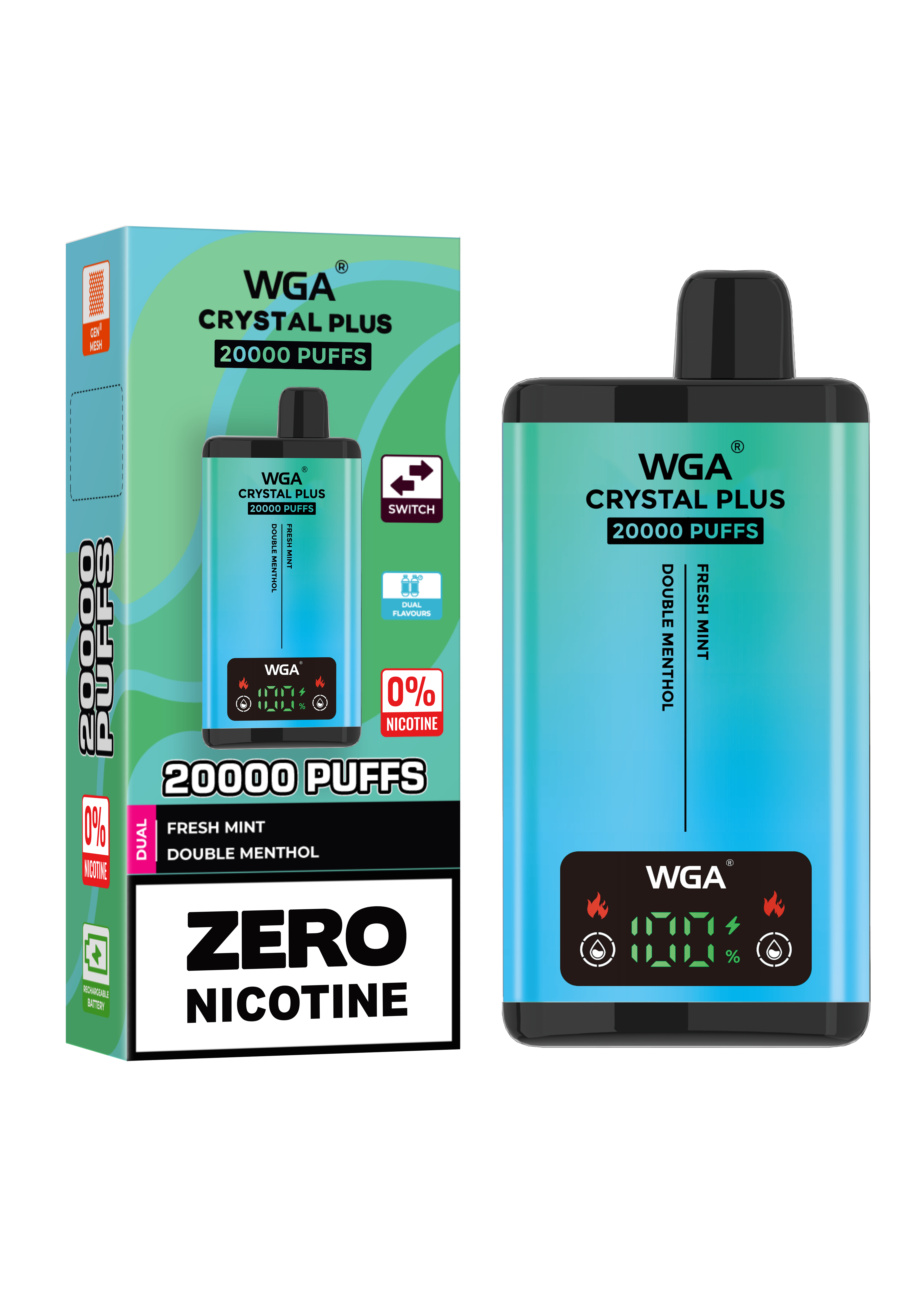 WGA Crystal Plus 20000 Fresh Mint / Double Menthol 0 Nicotine Disposable Vape