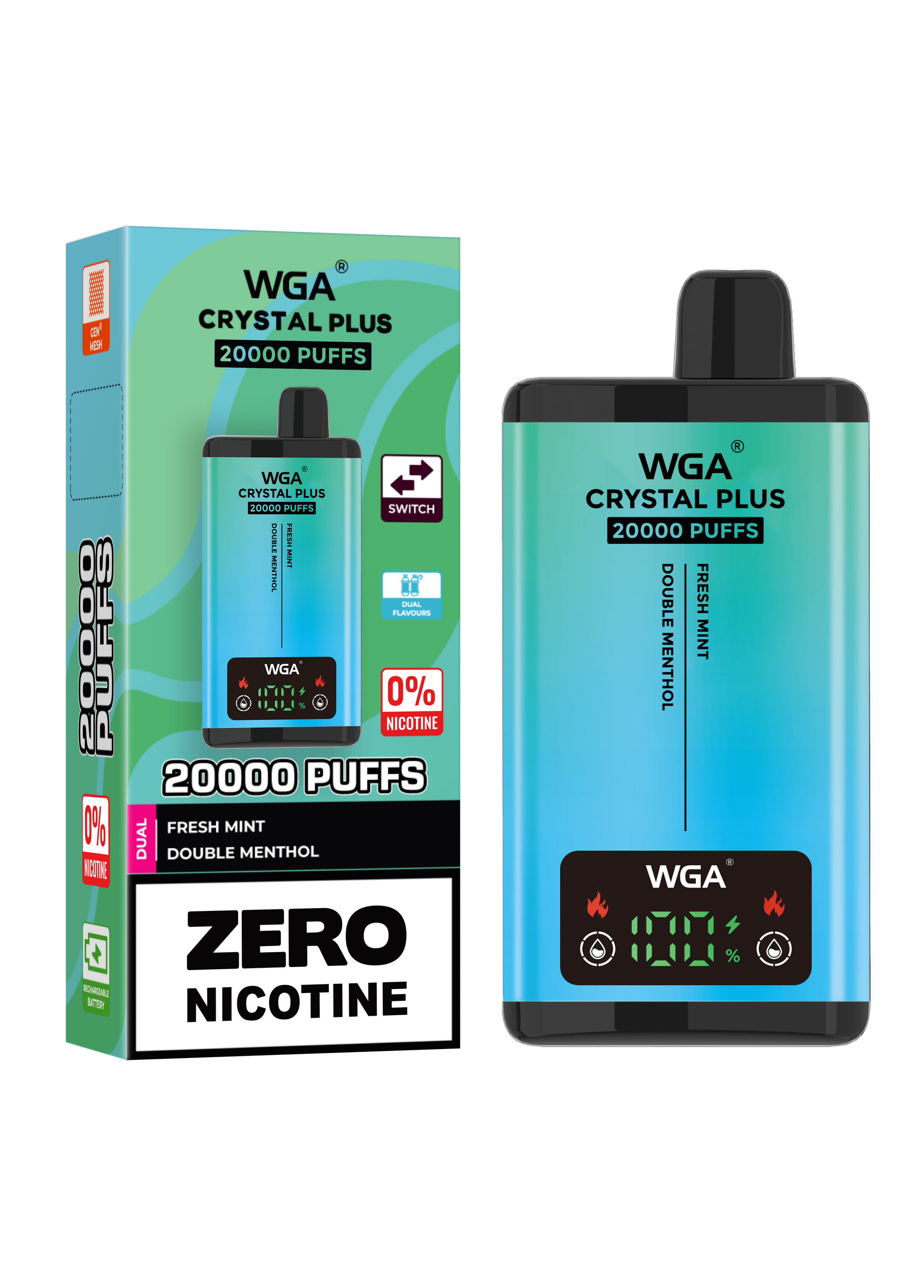 WGA Crystal Plus 20000 Fresh Mint / Double Menthol 0 Nicotine Disposable Vape