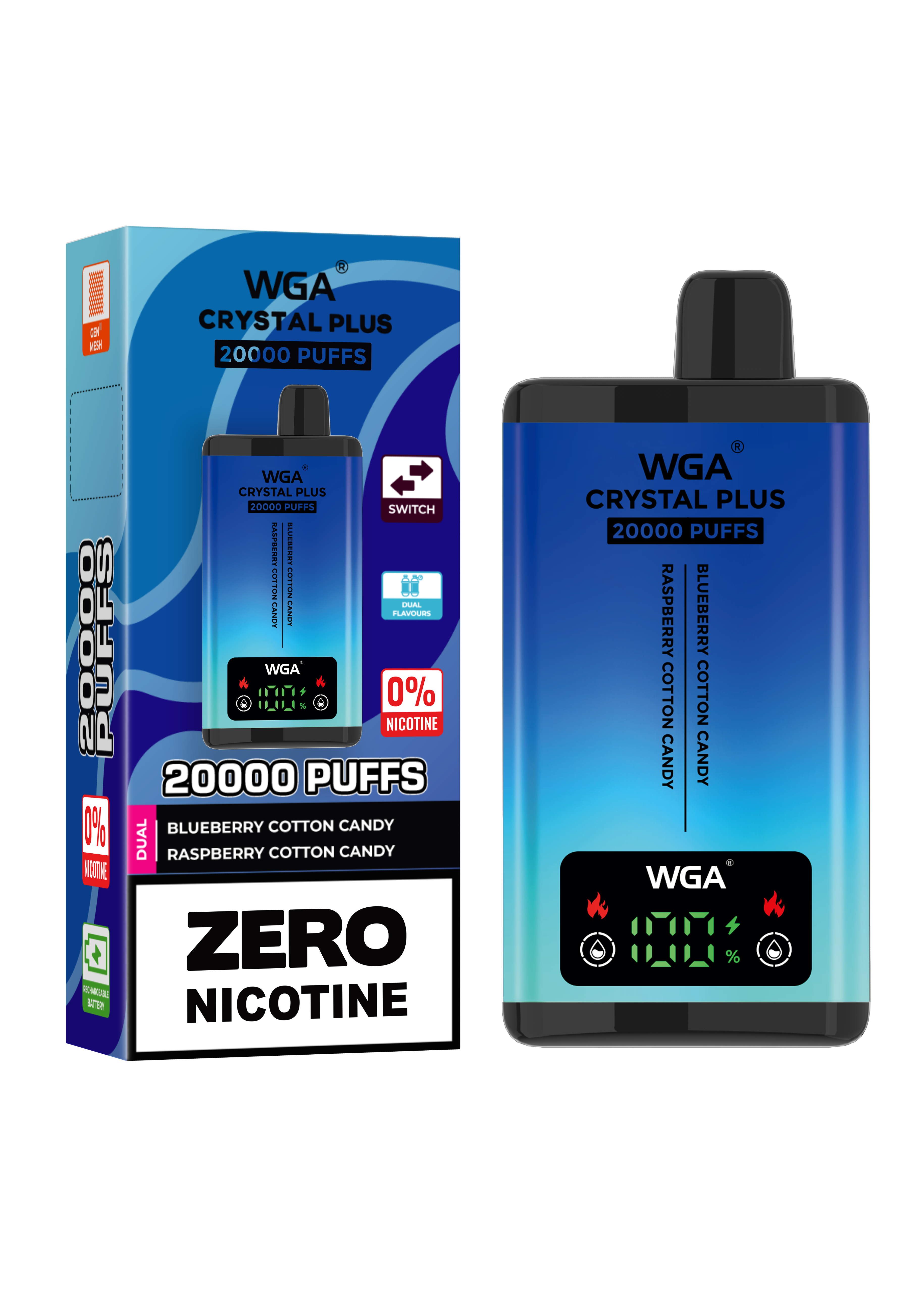 WGA Crystal Plus 20000 Strawberry Raspberry Ice / Blueberry Cherry Cranberry 0 Nicotine Disposable Vape