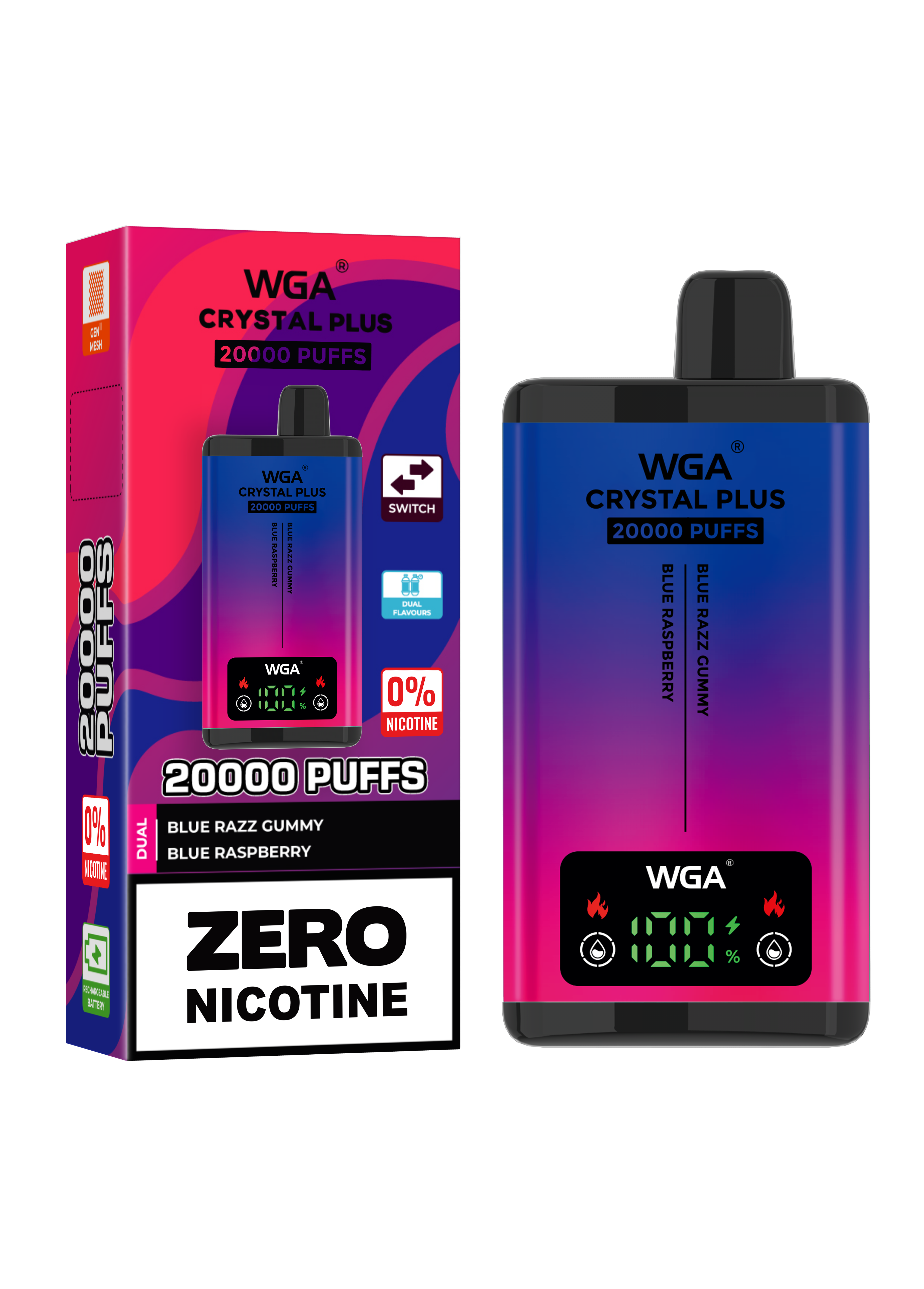 WGA Crystal Plus 20000 Blue Razz Gummy /Blue Raspberry 0 Nicotine Disposable Vape