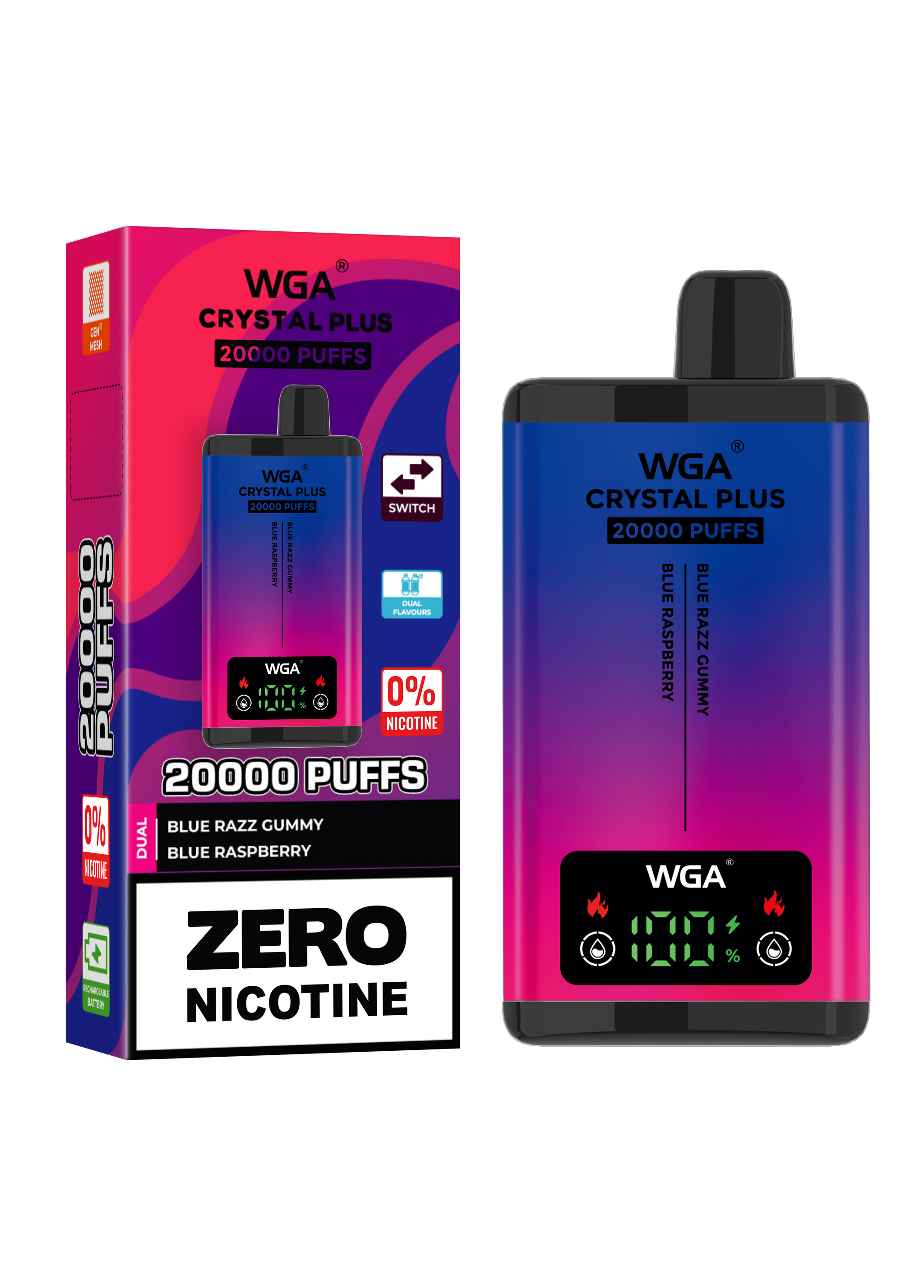 WGA Crystal Plus 20000 Blue Razz Gummy /Blue Raspberry 0 Nicotine Disposable Vape