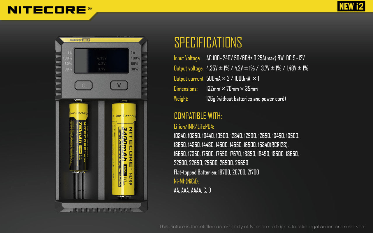 Nitecore Intellicharger NEW i2 Charger specifications