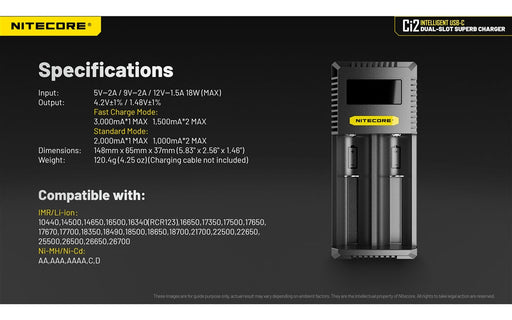 Nitecore Ci2 Dual Slot Universal Battery Charger specifcations