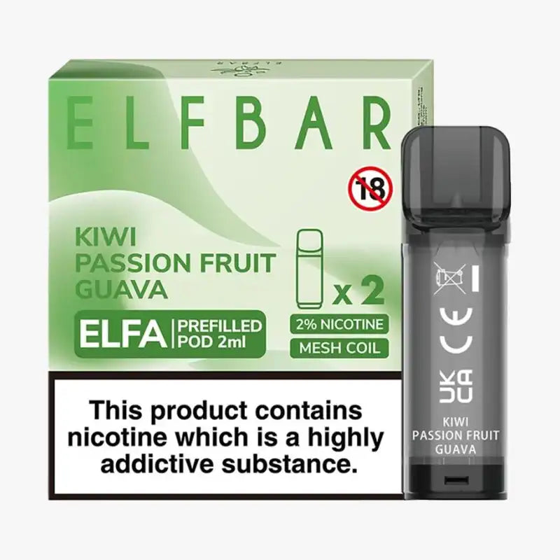 Elf Bar Elfa Pod Disposable Pods Box Of 10 Kiwi Passionfruit Guava