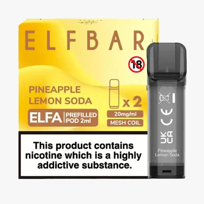 Elf Bar Elfa Pod Disposable Pods Box Of 10 Pineapple Lemon Soda
