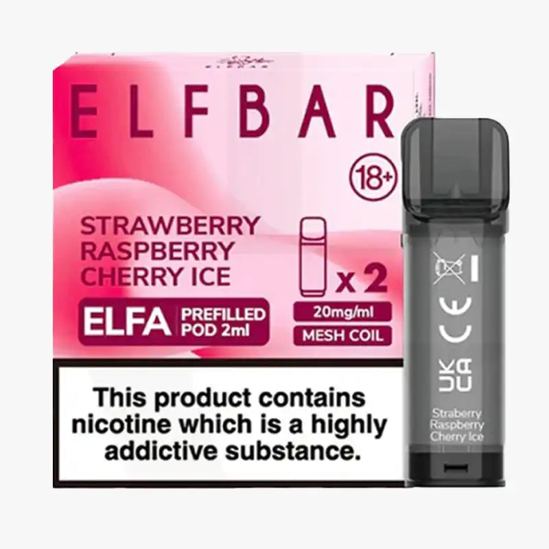 Elf Bar Elfa Pod Disposable Pods Box Of 10 Strawberry Raspberry Cherry Ice