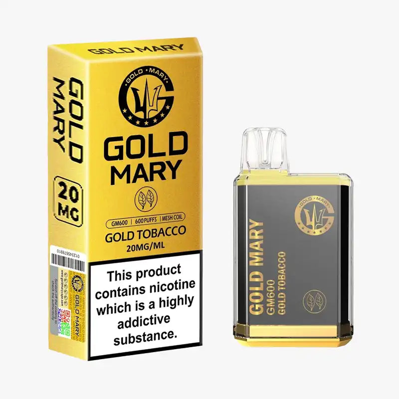 Gold Mary GM600 Box of 10 Disposable Vape Gold Tobacco
