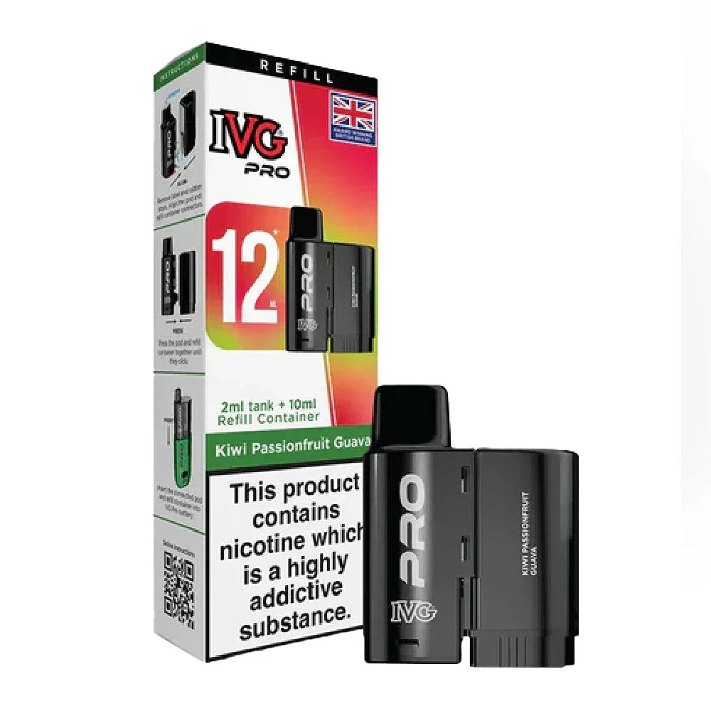 IVG Pro 12 prefilled pods and packaging on a white background