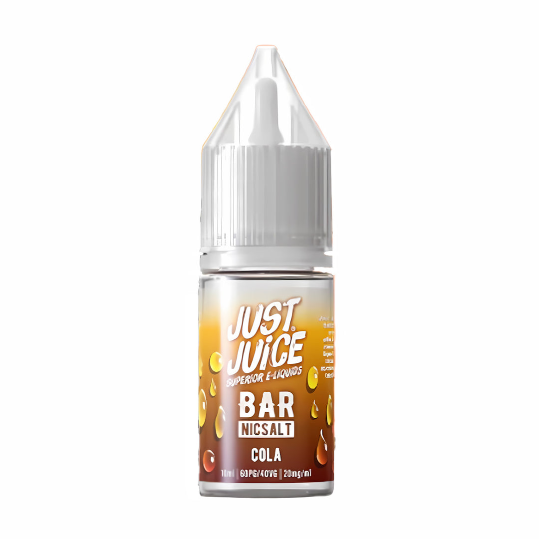 Bottle of Just Juice Bar Nic Salt Cola e-liquid on a white background