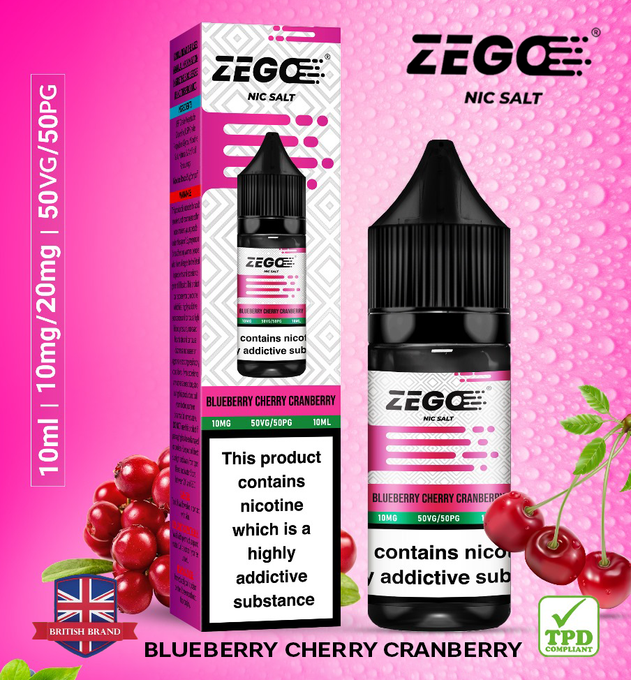 Zego Blueberry Cherry Cranberry Nic Salt Vape Juice