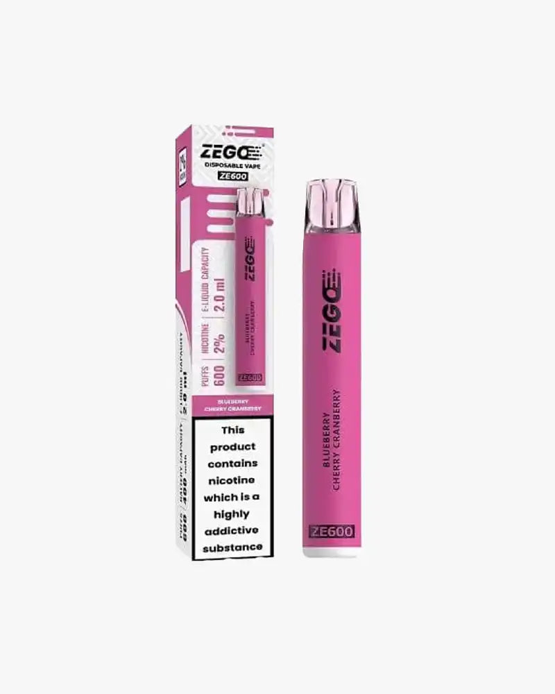 Zego Ze600 Disposable Vape Pod Device 20mg Box of 10 Blueberry Cherry Cranberry