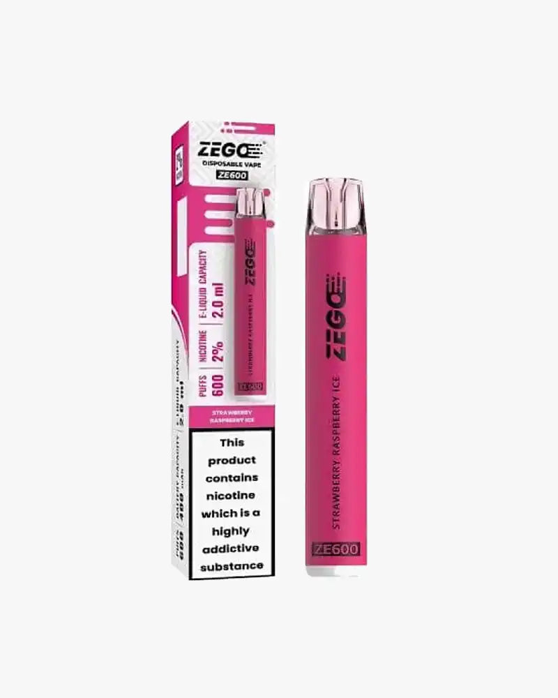 Zego Ze600 Disposable Vape Pod Device 20mg Box of 10 Strawberry Raspberry Ice