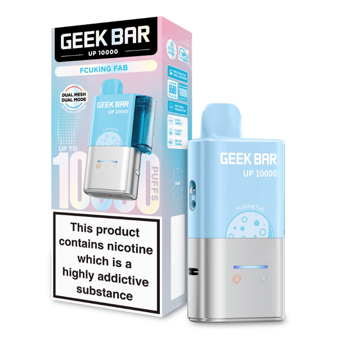 Geek Bar UP 10000 vaping device and packaging on a white background