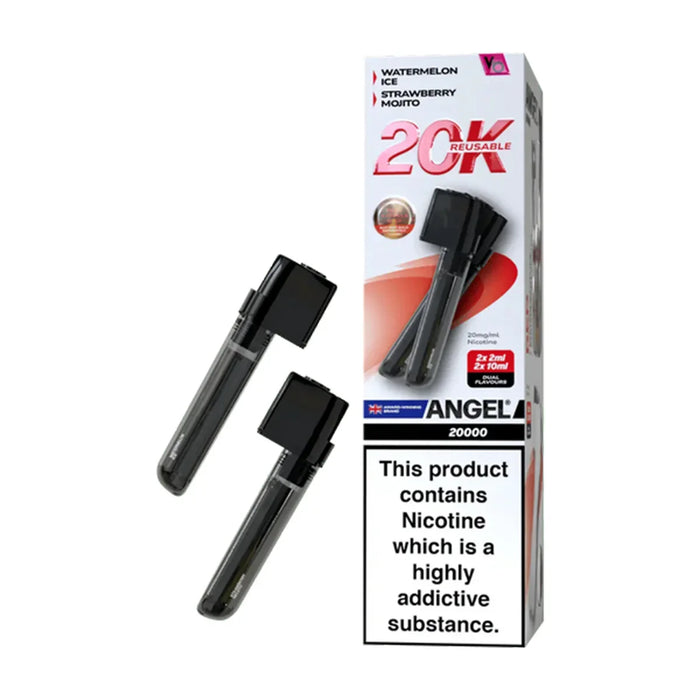 Angel 20K prefilled pods with packaging on a white background