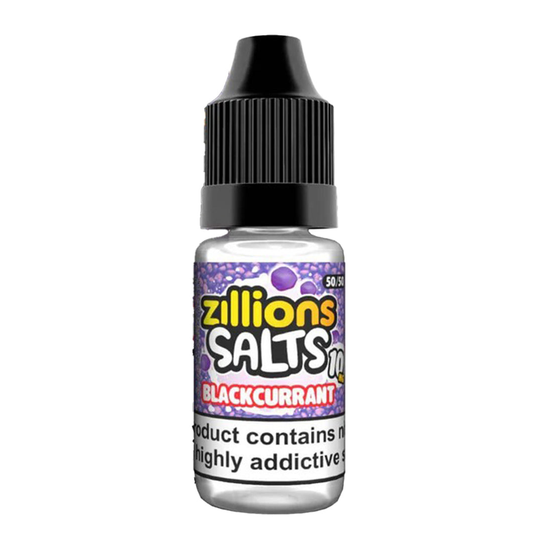 Zillions Salts Blackcurrant e-liquid bottle on a white background