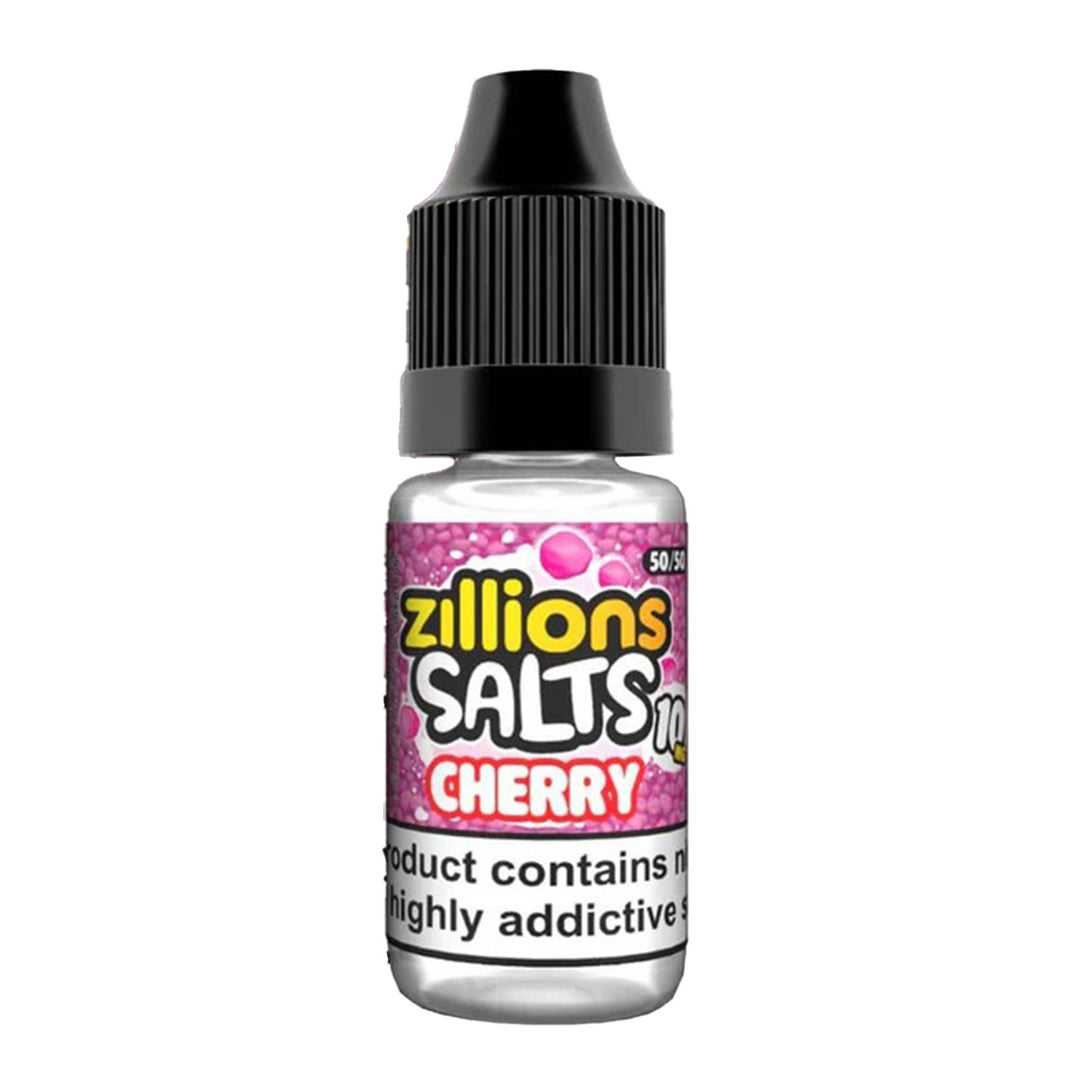 Zillions Salts Cherry e-liquid bottle on a white background