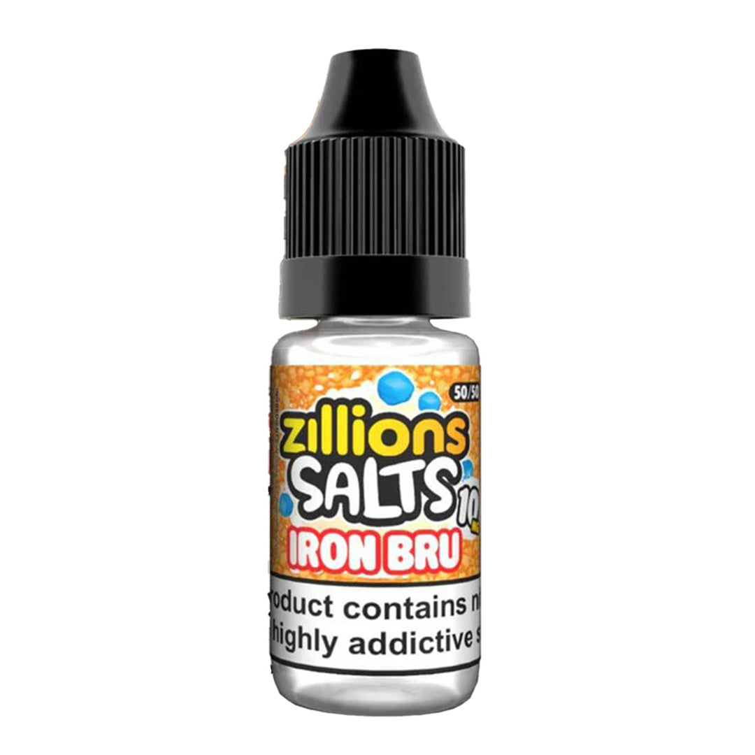 Zillions Salts Iron Bru vape juice bottle on a white background